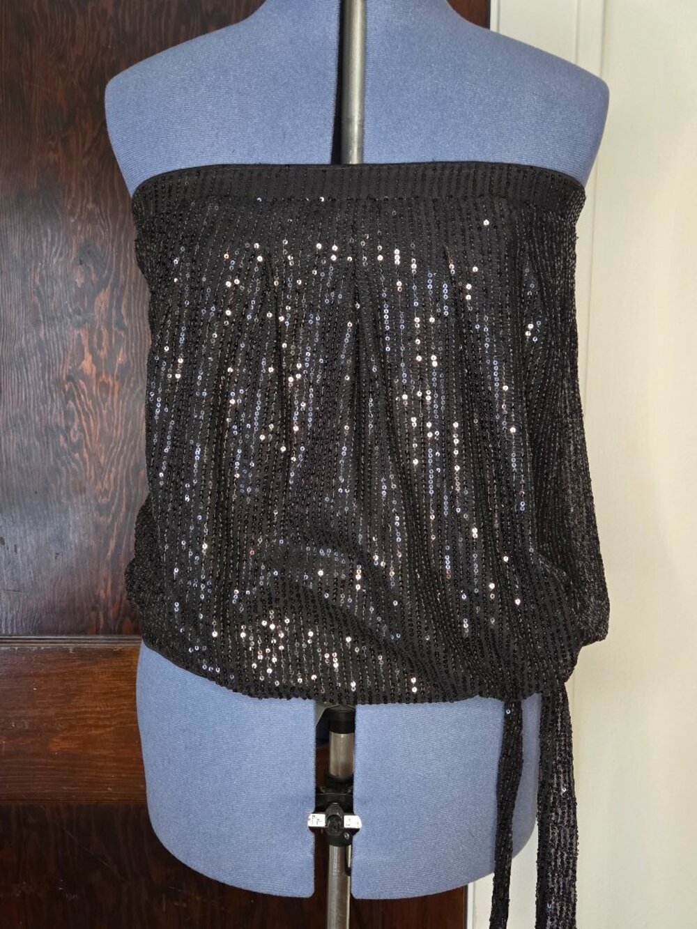 Grace Karin Black Sequin Strapless Lined Tube Top with Decorative Tie